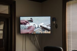 Still shot of Ilana Harris-Babou's video "Reparation Hardware (in progress)," 2017. HD video.