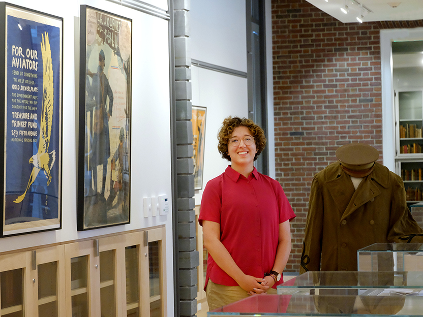 Photograph of Sophie Wunderlich, Williams Class of 2018, who helped curate the archives exhibition "The Great War at 100: Williams and Beyond," on view through the end of 2018.
