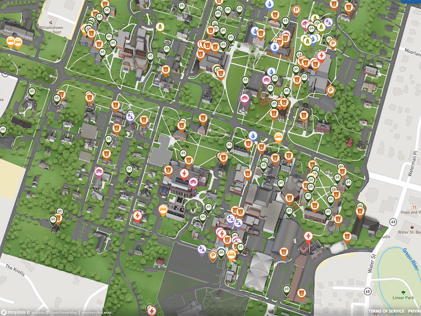 Screen shot of campus map highlighting sustainability efforts