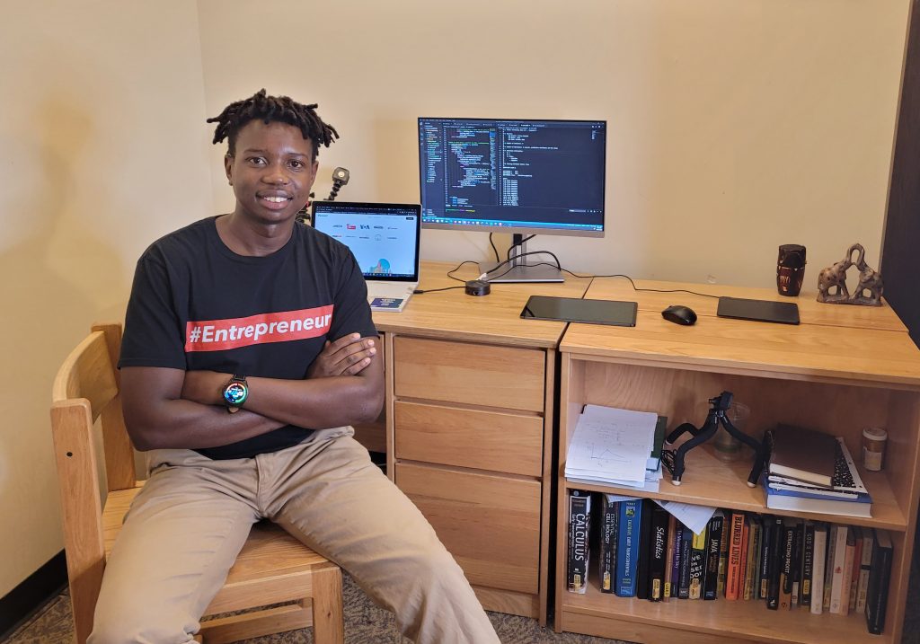 Tafara Makaza '22 in his room in Morgan Hall.