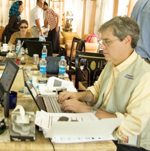 Bjorlund (right) at Democracy International’s Egypt office