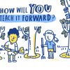 Illustration of two people planting a tree with the words How Will You Teach It Forward written above them.