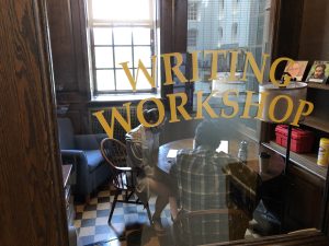 Picture of the outer door of the Writing Workshop